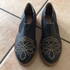 Black Studded Leather Lug sole Loafer